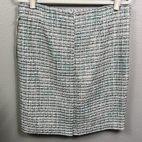 NWT Kenar Tweed Skirt 10 Black White Teal Mint Boot Skirt Fall Winter - Picture 3 of 9